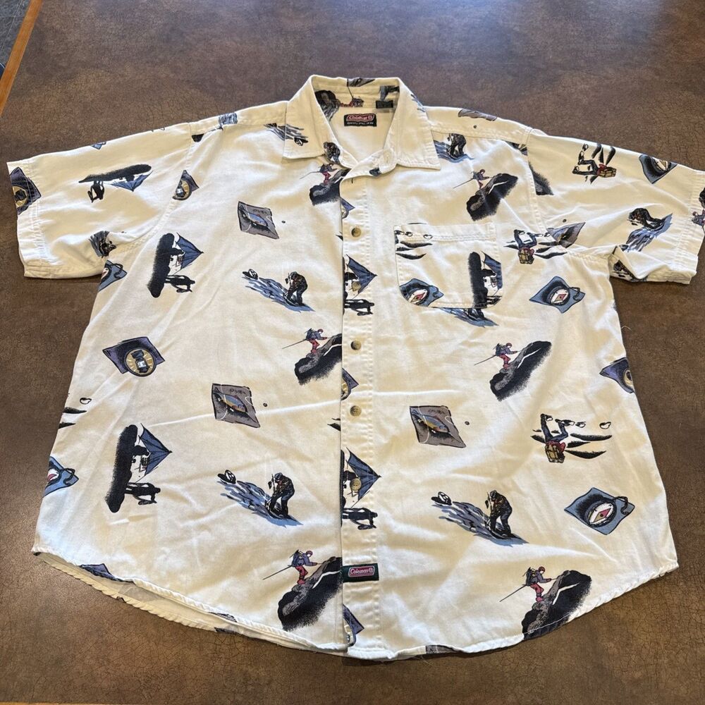 Coleman Outdoor Short Sleeve Button Up Shirt XL Fishing Hiking Camping Print